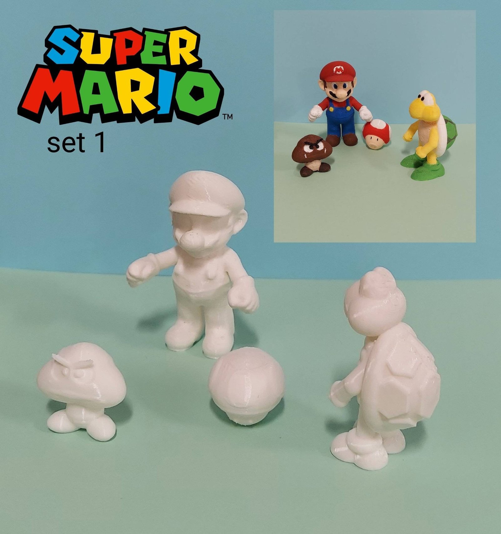 Miniaturas brancas e pintadas de personagens de videogame